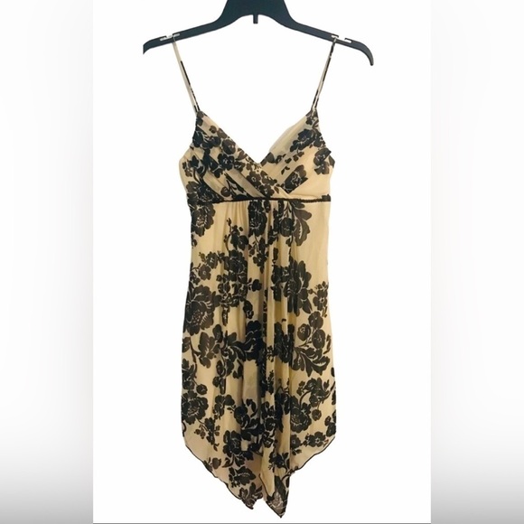 Trixxi Black Cream Floral Chiffon Tea Wedding Party Midi Dress Size M - Picture 2 of 6